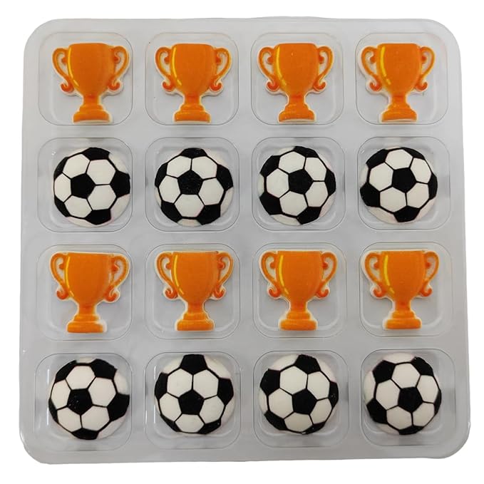 16 Pieces Soccer Cakes Decorations Edible World Cup Hard Sugar Icing Decorations Cupcake Toppers for Baking Cookie Ice Cream Candy Decoration