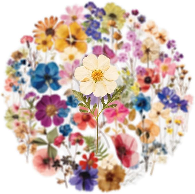 50PCS Transparent Flora Stickers Pack for Scrapbook, Vintage Aesthetic Flowers Stickers for Journal, Waterproof for Water Bottles Decal for Laptop Phone Diary, Cup Guitar Party Supplies DIY Crafts
