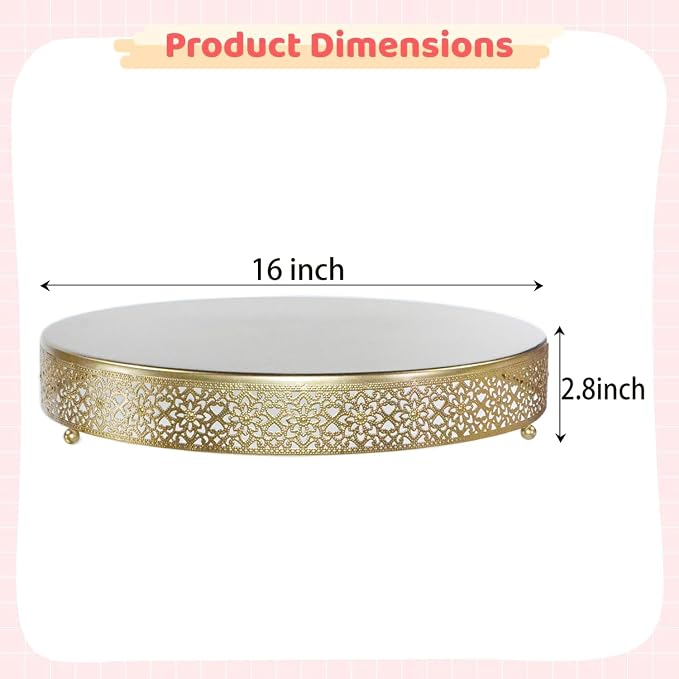 Cake Stand, Metal Round Cupcake Dessert Stand Cake Display Holder Cookies Fruit Serving Tray Decor for Wedding Party Birthday Baby Showers Anniversary (16in, Gold)