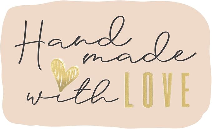 300 Handmade with Love Stickers in Sheets | 1.75" x 2.75" Special Cut Size | Typical Shape Design with Gold Foil and Light Peach Background | Highly Recommended for Small Business Owners (1 Pack)