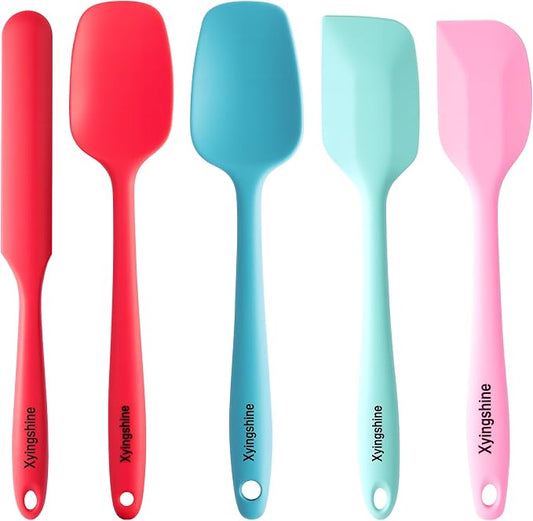 5-Piece Silicone Spatula Set–Food Grade Material, Withstands Extreme Heat Up to 600°F, Comfortable Ergonomic Grip for Safe and Easy Baking, Cooking, and Nonstick Pan Use, Dishwasher Safe