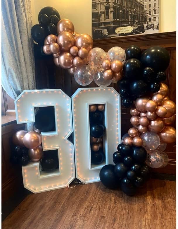 Bezente Rose Gold Black Balloons Garland Kit, 100Pcs Metallic Chrome Rose Gold Black and Rose Gold Confetti Balloons Arch for Wedding, Birthday, Graduation, Baby Shower Party Decoration