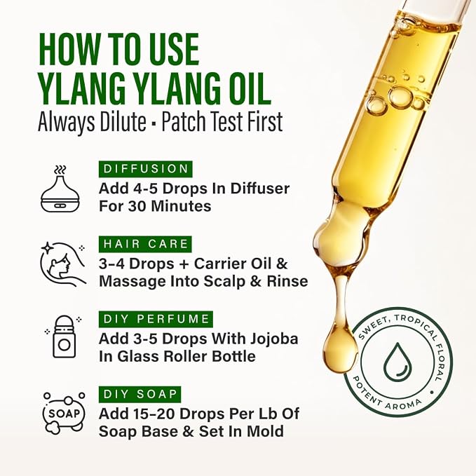 100% Pure Ylang Ylang Oil - 4 Fl Oz Ylang Ylang Essential Oil for Hair, Skin, Diffuser, Aromatherapy & DIY Soap Making Scent