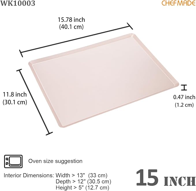 CHEFMADE 15-Inch Baking Sheet Pan, Non-Stick Square Jelly Roll Bakeware for Oven Roasting Meat Bread Battenberg Pizzas Pastries 15.8" x 11.8" x 0.47" (Champagne Gold)
