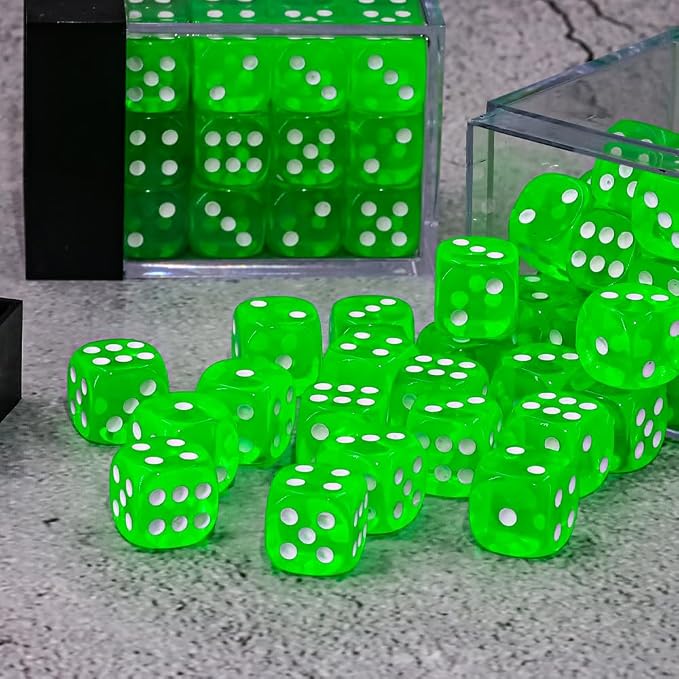 36 of Pack 12MM 6 Sided MINI Dice Set,Translucent Colors Game Dice Set, 6 Sided Standard Colored Dices for Tenzi, Farkle, Yahtzee, Bunco, with Portable Plastic Box(Green)