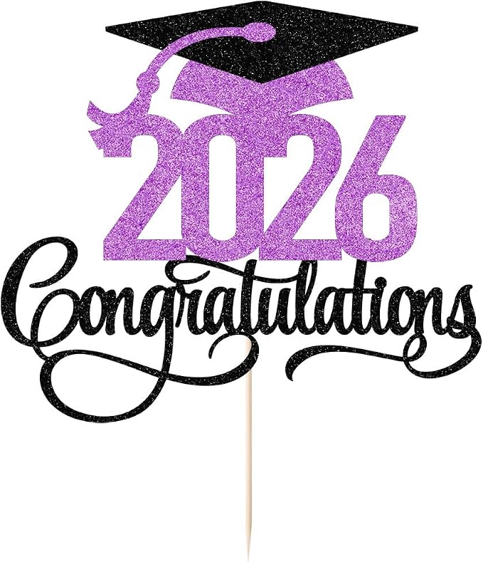 Glitter 2026 Congratulations Graduation Cake Topper,Congrats Grad Cake Decor - 2026 High School/College/Senior Graduation Party Decorations Supplie (2026Congratulations Dark purple)