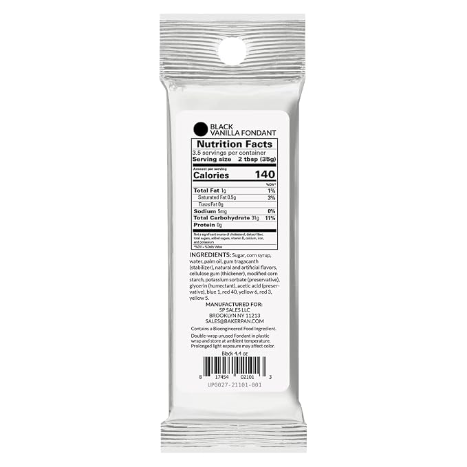 Bakerpan Premium Rolled Black Fondant for Cake Decorating, Vanilla Flavor - 4.4 Ounces (Made in USA)