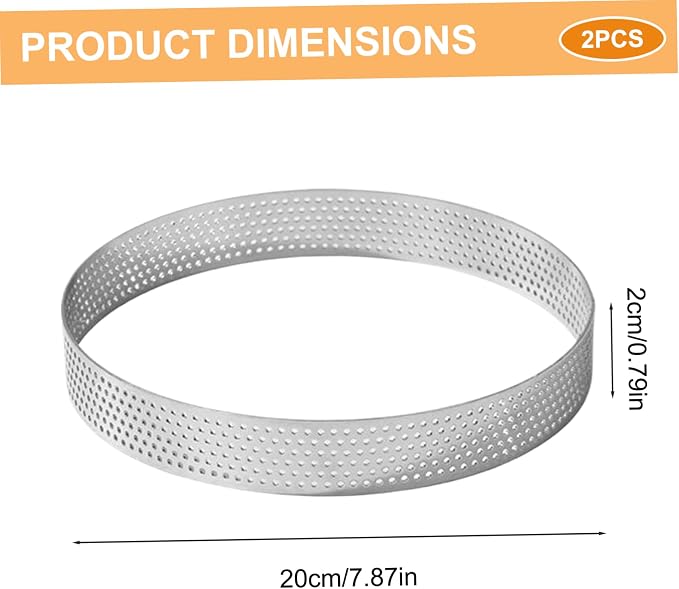 Perforated Stainless Steel Tart Rings 2PCS 8 Inch Round – Heat Resistant Nonstick Baking Rings Ring Molds for Cooking