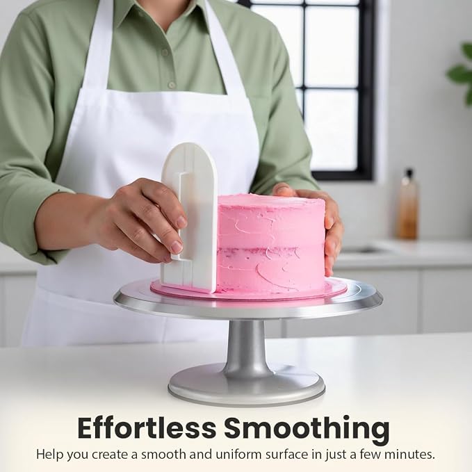 2Pcs White Plastic Fondant Smoother Tool Set Icing Scraper with Handle for Cake Decorating and Surface Smoothing