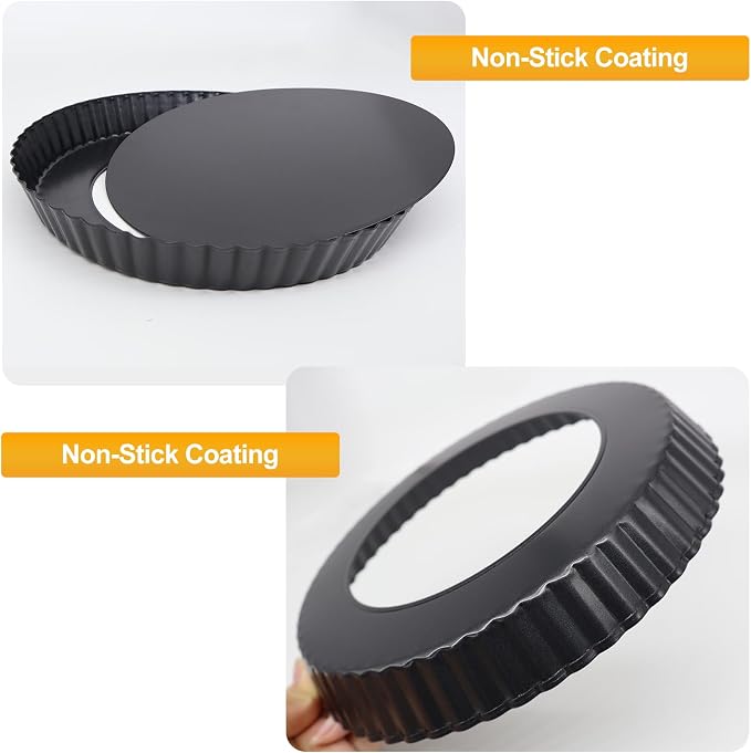 9-Inch Tart Pan with Removable Bottom, Nonstick Quiche Pan Fluted Tartlet Pan with Silicone Brush for Baking Tarts, Pizzas, Quiches