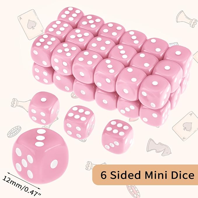 36 of Pack 12MM 6 Sided MINI Dice Set,Solid Pink Game Dice Set, 6 Sided Standard Colored Dices for Tenzi, Bunco or Teaching Math,with Portable Plastic Box(Pink)