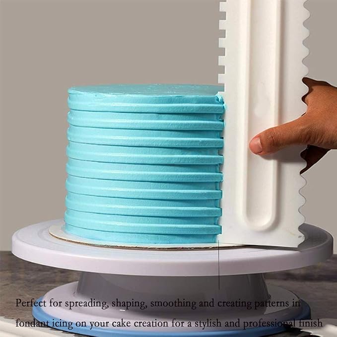 Decorating Comb and Icing Smoother Set of 4 Pack Decorating Mousse Butter Cream Cake Edge Tools, Plastic Sawtooth Cake Scraper Polisher 8 Design Textures-White