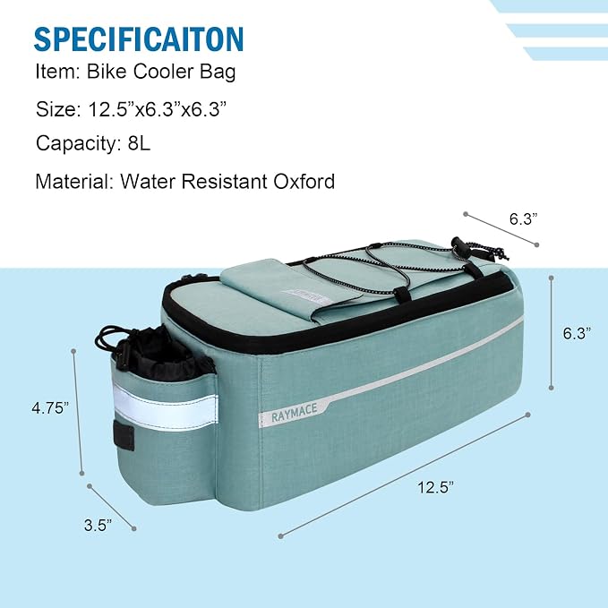 RAYMACE Bike Rear Rack Bag, Bike Trunk Cooler Bag, Bicycle Pannier for Warm or Cold Items(Viridian Green)