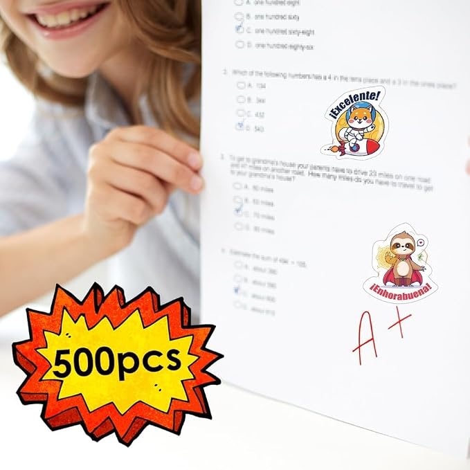 Spanish Animal Reward Stickers - Good Job Decals, Bulk Roll for Classroom & Home, Super Animal Themes