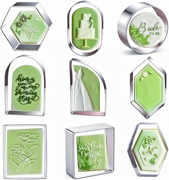 9 Pieces Geometric Plaque Cookie Cutter Set,Arch,Oval,Hexagon,Square,Rectangle，Circle，D-Shape，Long Diamond Frame Shape Stainless steel Molds for Kitchen Baking