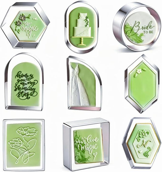 9 Pieces Geometric Plaque Cookie Cutter Set,Arch,Oval,Hexagon,Square,Rectangle，Circle，D-Shape，Long Diamond Frame Shape Stainless steel Molds for Kitchen Baking