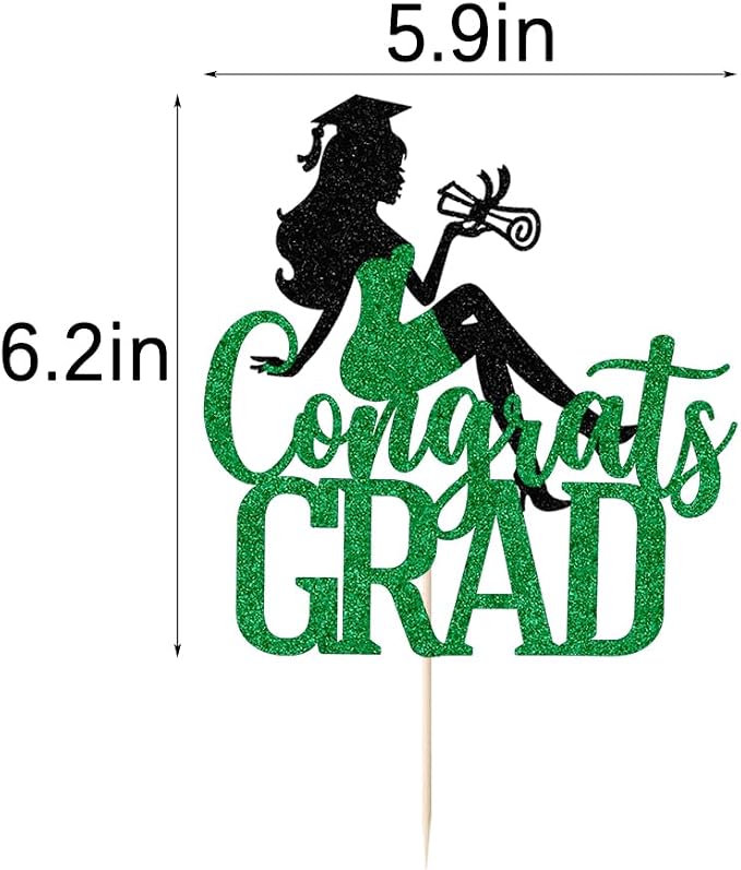 Congrats Grad Cake Topper,2026 Girl Graduation Cake Topper, Congrats Grad Decorations,2026 High School/College/Senior Graduation Party Decorations Supplies(Black green)
