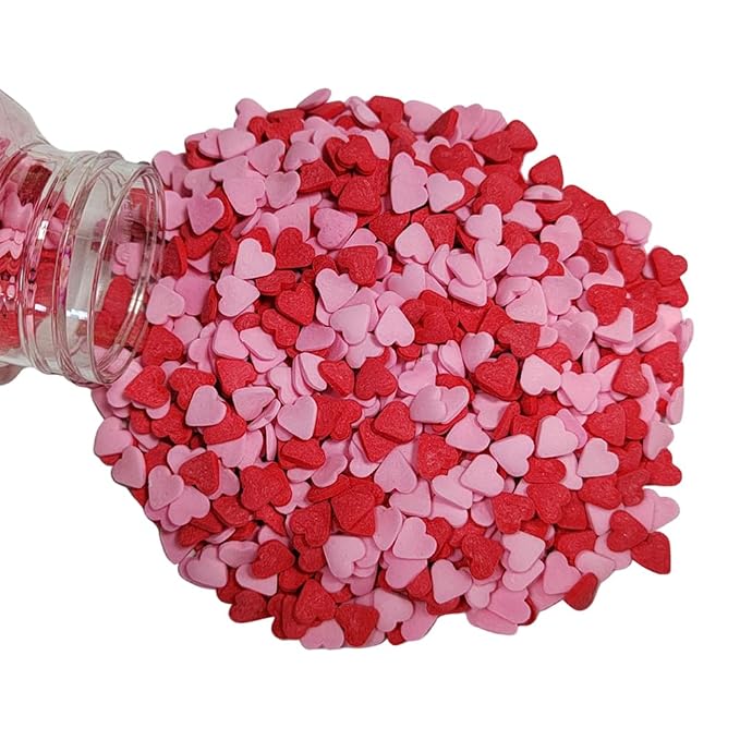 Eastron Edible Valentine Red Pink Heart Shapes Sprinkles for Cakes Decorating Heart Cupcakes Toppers for Baking, Cookies, Ice Cream