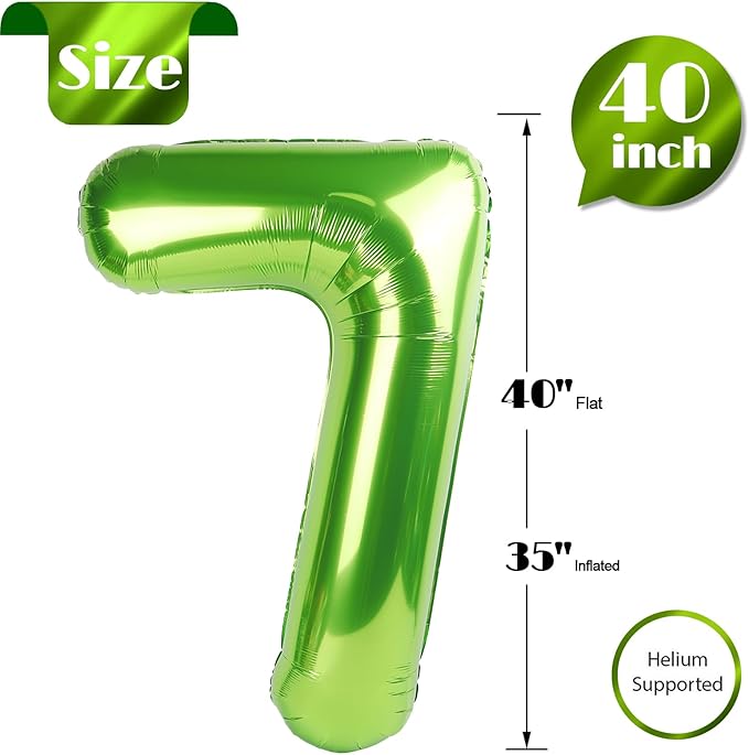 Light Green 7 Balloon, Number Balloons 40 Inch, 7th Birthday Decorations for Girls Kids, Party Decoration for Women, Number 7 Balloon