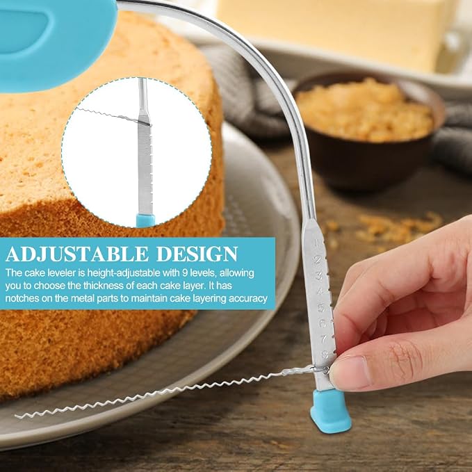 Adjustable Cake Leveler Cutter With 3PCS Cake Scrapers Set,Baking Supplies Tool for Kitchen,Large Size Cake-Cutter Slicer for Leveling,Single Stainless Steel Wire & Plastic Handle(COLOR:Blue)