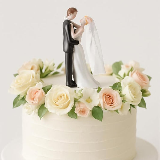 Remerry 4.5" Wedding Bride and Groom Cake Topper Vintage Elegant Wedding Cake Topper Couple Figurine Novios Para Pastel for Engagement Romantic Funny Couple Statue Anniversary (Adoring Gaze,White)