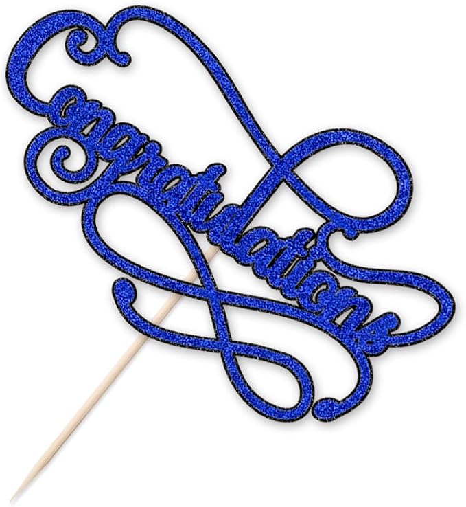 Congratulations Cake Topper,Congratulations 2026 Graduation Cake Topper,Graduation, Wedding, Retirement, Birthday, Anniversary, Celebration Party Decorations Supplies (Black Royal Blue)