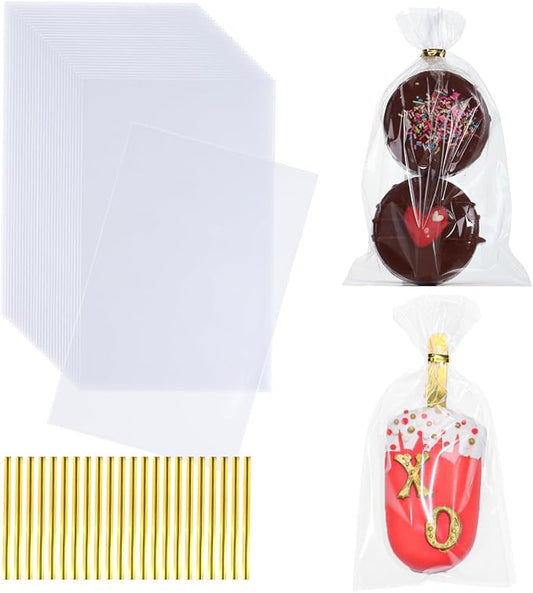 TEMLQPACK Clear Cellophane Treat Bags with Ties, 100 Pack 3x6 Inches, Clear Gift Bags for Macaron, Oreo, Chocolate Truffle, Rice Krispie Treat, Soap, Bakery, Candy & Party Favors