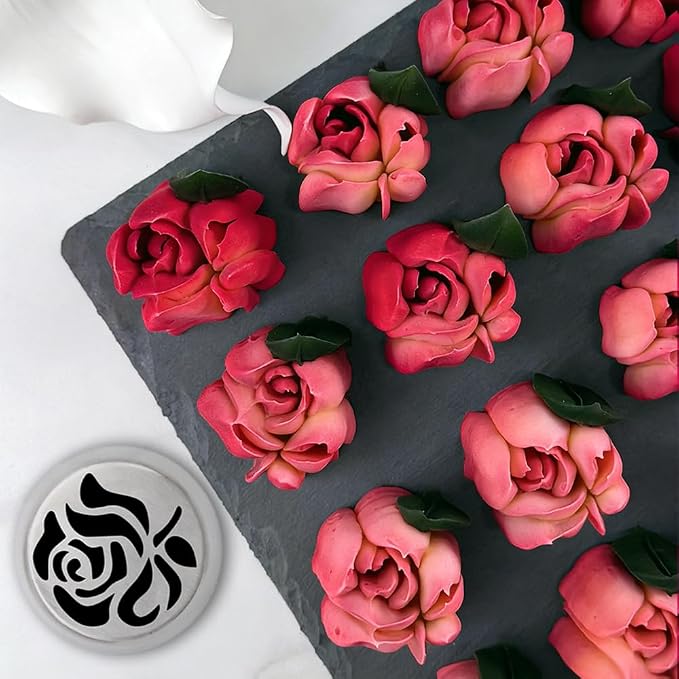 15 Pieces Extra Large Cake Decorating Russian Flower Piping Tips Set, 3 XXL Russian Piping Tip, 1 Leaf Piping Nozzles,10 Disposable Pastry Bags with 1 Cleaning Brush for Cake Decorations