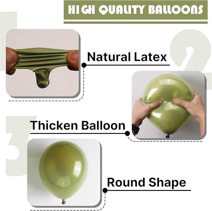 PartyWoo Sage Green Balloons 100pcs Different Sizes of 18 12 10 5 Inch Olive Boho Green Latex Balloon Arch Kit for Wedding Birthday Dinosaur Jungle Golf Football Theme Party Decorations Green-F11
