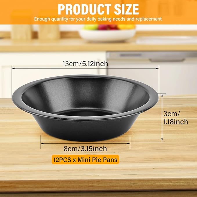 12pcs 5inch Desserts Black Tarts For Baking Round Tin, Mini Pie Pan Carbon Steel(Black)
