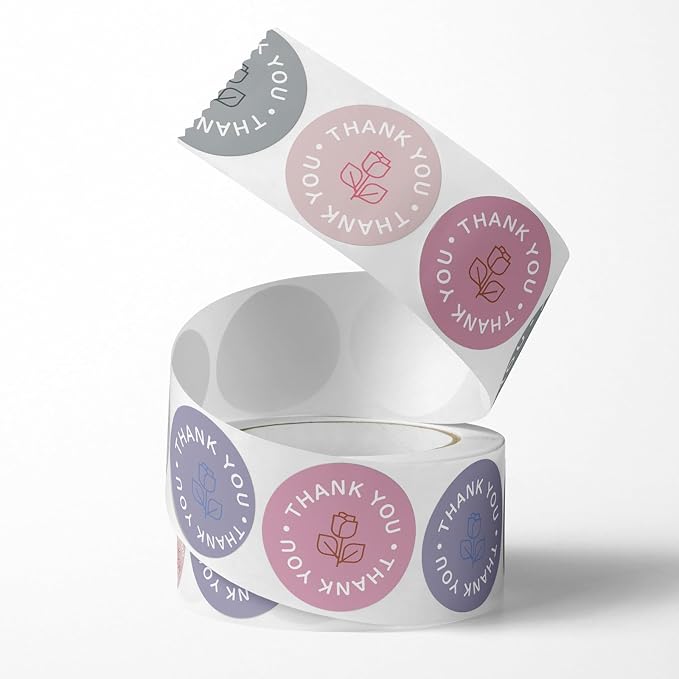 500PCS Thank You Stickers, 1Inch Small Thank You Sticker for Small Business Packaging Roll 8 Colorful Round Labels Stickers for Baking Envelope Seals Gift Wrap Birthday Party Favors (Purple Rose)