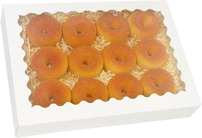 qiqee Auto-pop Up White Cookie Box with Window 16x10.5x2.5 Inch 32Pcs Bakery Pastry Macaron Bakery Box for Packaging