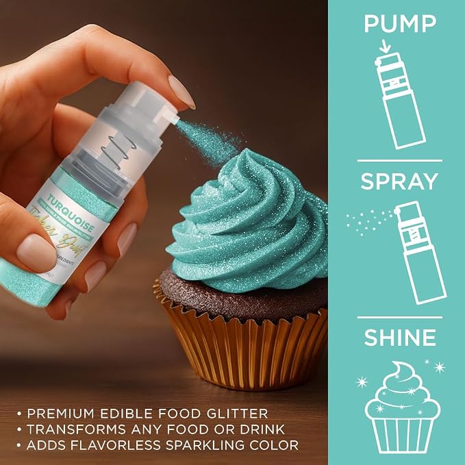 Bakell - Turquoise Tinker Dust (4g, 1x Mini Spray Pump) Edible Glitter for Food, Desserts, and Baked goods!