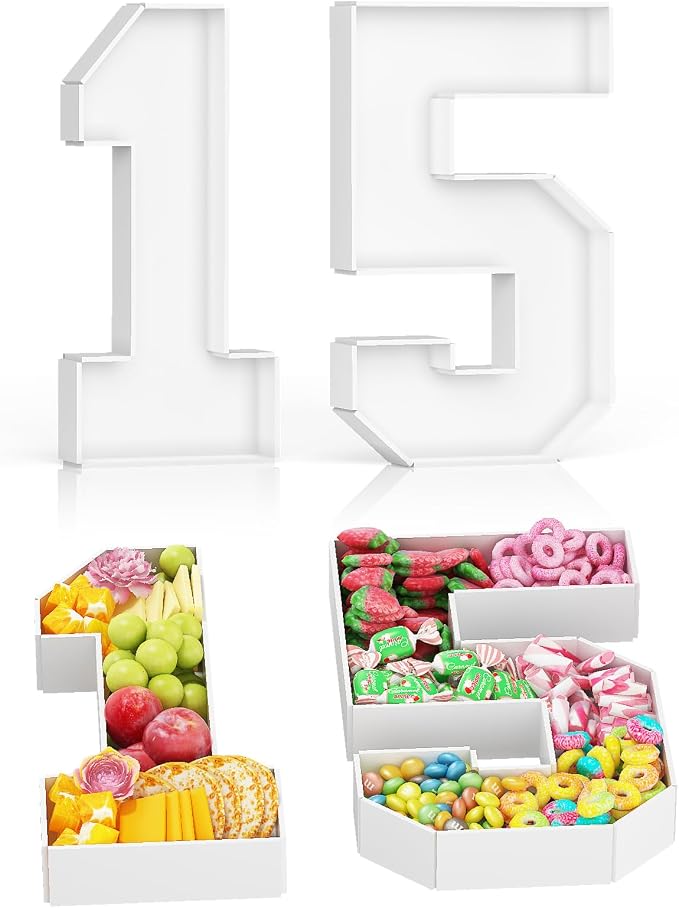 HILAVO Cardboard Number for Charcuterie, 13.7" Cardboard Number 15 Set Fillable Number for Food Paper Mache Number Boxes for Cupcake Sweet Candy 15th Birthday Anniversary Party Decorations