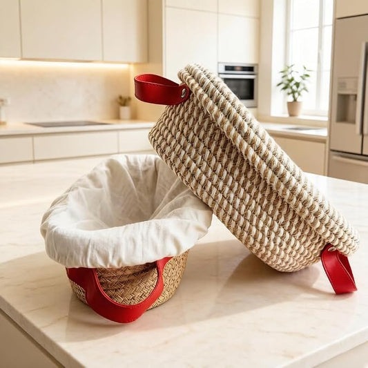Banneton Sourdough Bread Proofing Baskets,Oval Cotton Rope Sourdough Proofing Basket with Liners & Covers for Sourdough & Artisan Bread Baking (Khaki Oval Banneton – 2 Pack (Solid + Stripe))