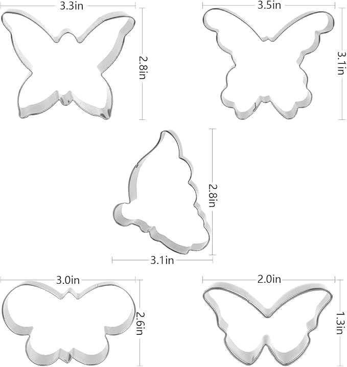 5Pack Butterfly Cookie Cutter Set, Stainless Steel Butterfly Wings Shaped Baking Molds for Biscuit Fondant DIY Cake Craft Pastry Decoration Party Supplies