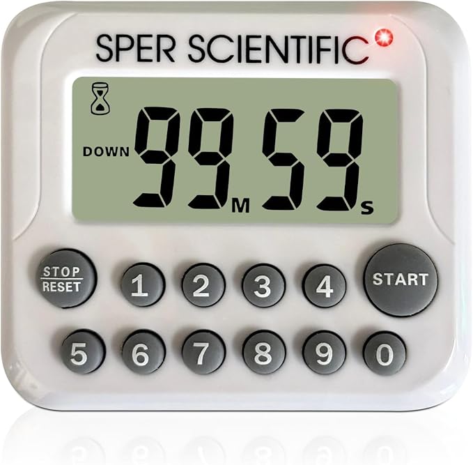 Sper Scientific Digital Count Up/Down Timer with Audible & Visual Alarm 810003 – Timer with Large Display & Loud Alarm with Up to 99 Minute Countdown - for Labs, Cooking, Workouts, Classroom & More