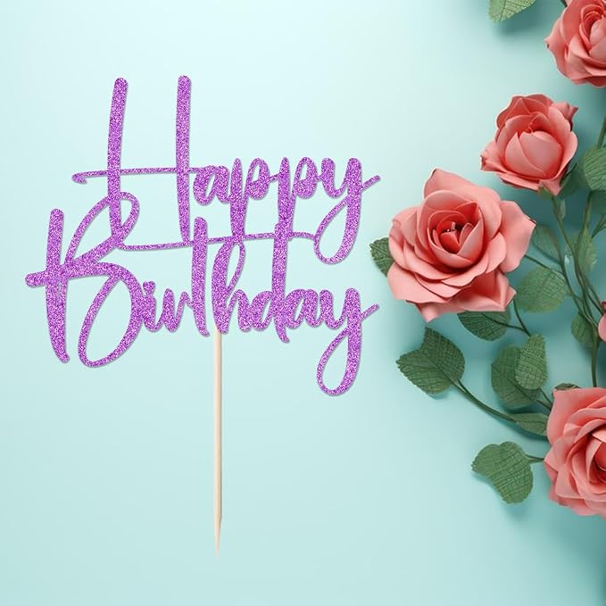 purple Happy Birthday Cake Topper, Happy Birthday Cake Bunting Deco, Baby Gender Reveal Party/Anniversary Party Decoration Supplies
