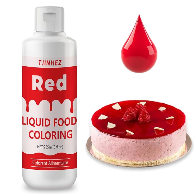 Food Coloring Liquid - Vibrant Concentrated Edible Food Dye for Baking, Cake Decorating & Icing - Tasteless Food Dye for Fondant, Easter Eggs, Macarons, Slime Coloring & DIY Crafts (Red, 8 Fl.oz)