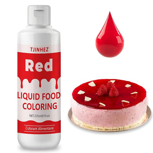 Food Coloring Liquid - Vibrant Concentrated Edible Food Dye for Baking, Cake Decorating & Icing - Tasteless Food Dye for Fondant, Easter Eggs, Macarons, Slime Coloring & DIY Crafts (Red, 8 Fl.oz)