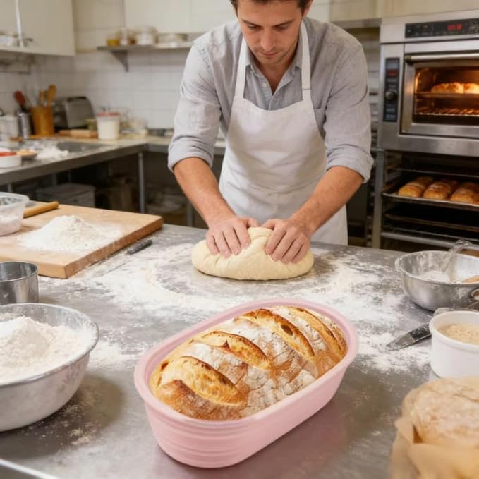 Banneton Bread Proofing Baskets,Silicone Sourdough Bread Baking Supplies, Bread Proofing Baskets for Sourdough, Round&Oval Collapsible Sourdough Baking Basket (Pink+Green(Oval))