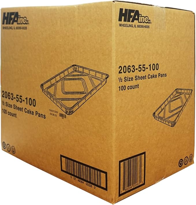 HFA 2063, Half-Size Aluminum Foil Baking Sheet Cake Pans, Take Out Baking Disposable Foil Containers (100)