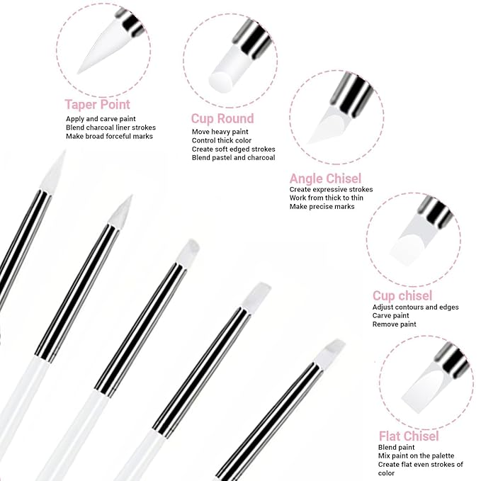 5Pcs Silicone Sculpting Tools, White Clay Sculpting Tools, Multi-Shape Silicone Brushes, Pottery Modeling Tools for Polymer Clay, Ceramics, Nail Art, Fondant & Craft DIY