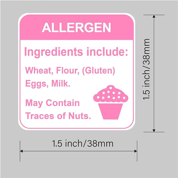 Allergy Sticker for Cake,1.5 inch 300pcs Pink Allergen Labels for Bakery