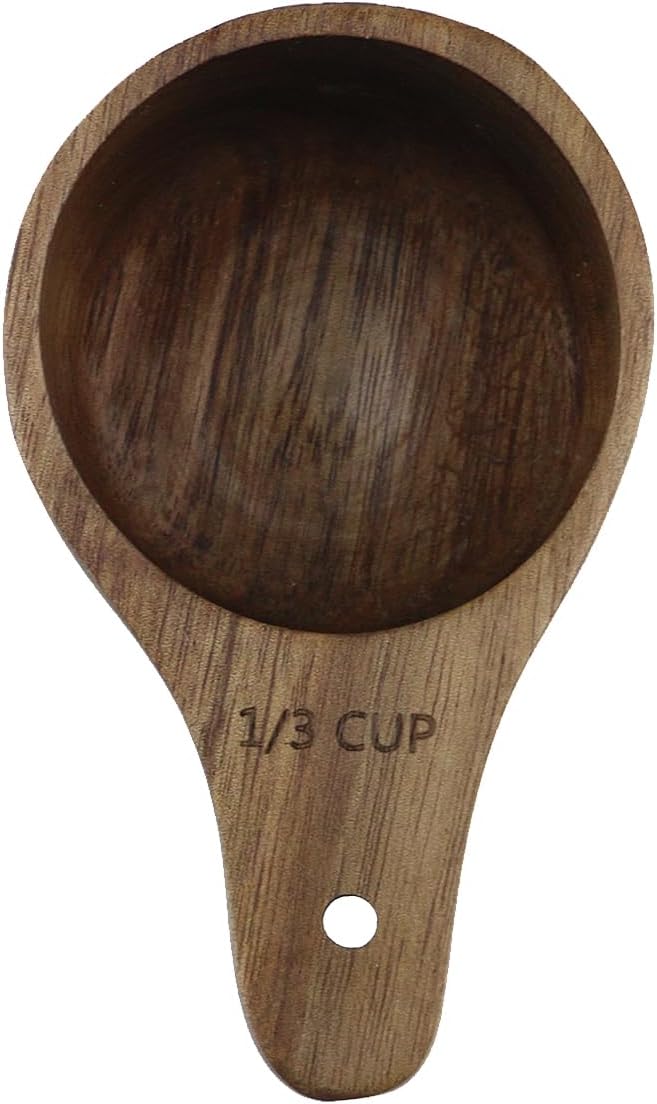 1PCS 1/3 Wooden Measuring Cup and Measuring Spoon Kit for Baking Cooking Spice Coffee Tea Milk Powder