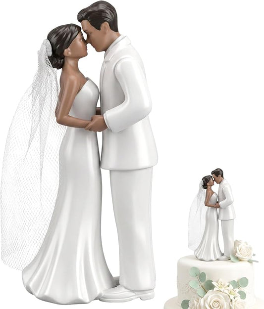 Wedding Cake Topper, 4.3" Bride and Groom Figurine (Black) | Novios Para Pastel Elegant Couple Figurine for Anniversary Wedding Decor