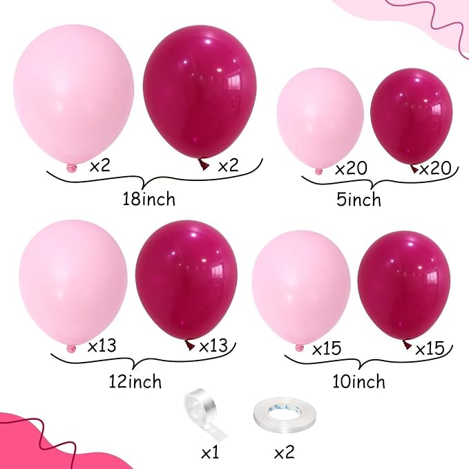 Pink Balloon Arch Garland Kit, 100pcs Hot Pink Blush Balloon Garland Kit with Different Sizes Light Pastel Balloons for Wedding Birthday Shower Princess Theme Party Decorations