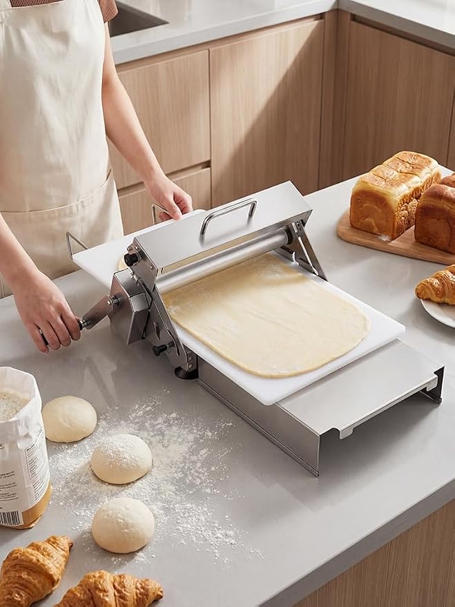 12-Inch Folding Doughs Sheeter Machine, Stainless Steel Pasta Dough Roller with 2 Rolling Boards, Adjustable Thickness Dough Press for Pizza Croissants Pasta – Manual Noodle Maker for Home Baking W