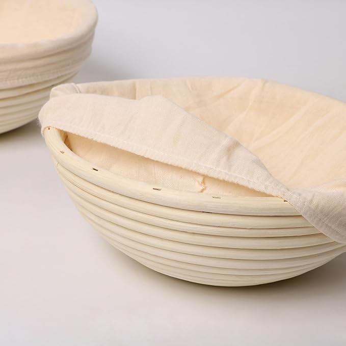 KONGDY Banneton Bread Proofing Basket, 10 Inch Round Sourdough Proofing Basket with Linen Liner, Bread Making Starter Kit, Bread Lame