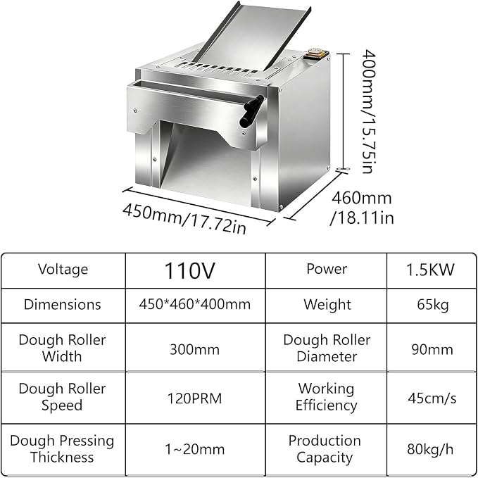 Electric Dough Roller Sheeter, Table Top Pizza Dough Press Mahcine, Commercial Press Machine,Pastry Sheeter Maker for Baking, For Making Pastries, Croissants, Pies,Cookies, Pizzas, Etc. 110V